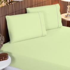 Jogo de Lençol Queen 140 fios Ponto Palito Verde Valle Enxovais 3 peça