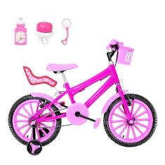 Bicicleta Infantil Aro 16 Nylon e Cadeirinha Pink e Rosa