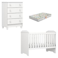 Berço Americano Mini Cama e Cômoda Mel Flat Branco Brilho com Colchão Gazin - Carolina