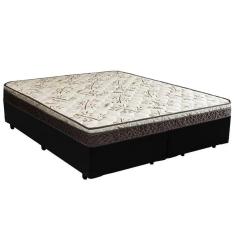 Cama Box Queen Bipartido Sintético + Colchão Elegance Ortopédico Espuma D33 Extra Firme 158x198x63 Preto
