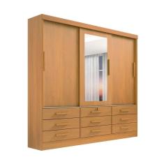 Guarda Roupa Roupeiro Meridian Plus 3 Portas 9 Gavetas Com Espelho Cinamomo - D`Doro