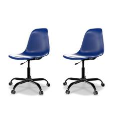 Conjunto com 2 Cadeiras de Escritório Secretária Eames Office Azul e P