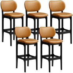 Kit 5 Banquetas Alta Bar Cozinha Betta L02 Preto Whisky