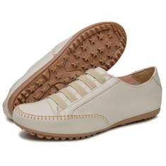Tênis Feminino Sapatênis Mocassim Mocatênis Couro Bege- N 33 Até 42 - 