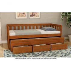 Bicama Solteiro Com 3 Gavetas Em Madeira Maciça Oriente Avelã