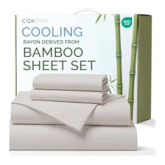 Lençóis de bambu King Size - Lençóis refrescantes para King - 100% raiom derivado de bambu - Macio, respirável e roupa de cama de luxo de hotel - 1 lençol de cima e 1 elástico e 2 fronhas com bolsos