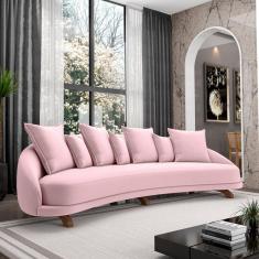Sofá Living 3 Lugares 265cm Pés Madeira Morales com Almofadas Veludo Rosê G52 - Gran Belo