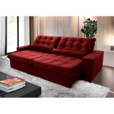 Sofá Retrátil Reclinável Zurique 3,00m Suede Velut Vermelho c/ Molas no Assento - King House