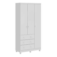 Guarda Roupa de Bebê 3 Portas 3 Gavetas Junior Móveis Peroba Branco Brilho