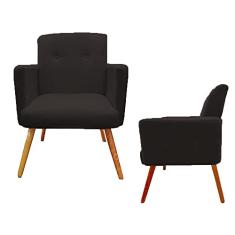Kit 02 Poltronas Decorativa Pés Palito Nina Plus Suede Preto - DS Estofados
