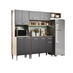 Armário Cozinha Compacta Arizona Smart Carvalho/Preto Carraro
