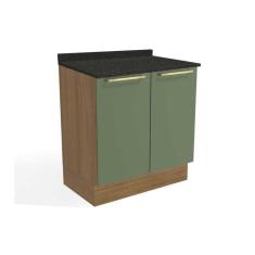 Balcão De Cozinha Botanic M623 C/ 2 Portas C/tampo Nogueira/oliva/preto Brilho