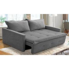 Sofá Sem Caixa Retrátil e Reclinável 1,65m com Molas Maísa Boucle Cinza Adonai Estofados