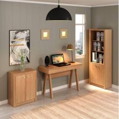 Conjunto Home Office 3 Peças 1 Escrivaninha com Estante e 1 Balcão Tecno Mobili Amendoa