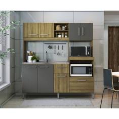 Cozinha Compacta 186cm com 8 Portas, 1 Gaveta e 3 Nichos 2203 Carvalho Dakar / Vulcano