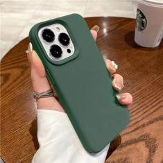 Capa de silicone líquido para iphone 15 14 13 12 11 pro max capa traseira macia para 14 15 plus casos bonitos acessórios, verde escuro, para iphone 14 pro