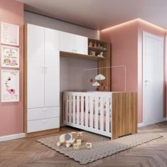 Conjunto para Quarto de Bebê com Guarda-Roupas e Berço com Colchão - C