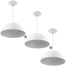 Kit 3 Lustres Pendente Meia Lua 30cm Alumínio Branco - MARRYLUZ