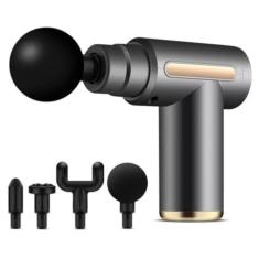 Massageador Elétrico Pistola Massageadora Elétrica Profissional para Massagem Corporal Muscular Recarregável Portátil com 4 Pontas e Variação de Velocidade Fisioterapia Relaxante (PRETO)