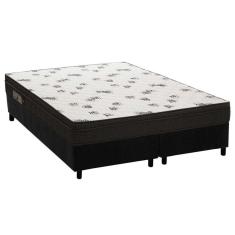 Cama Box Queen: Colchão Espuma Ortobom D45 Light + Base Crc Suede Black(158X198)