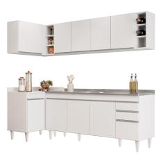 Armário De Cozinha Modulado De Canto Direito 5 Peças Cp45 Com Pia Inox Branco - Lumil