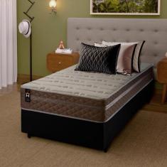 Conjunto Cama Box c/ Molas Ensacadas Georgia Bege Solteiro 88x188x60 -
