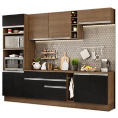 Cozinha Completa Madesa Vicenza com Armário e Balcão + Tampo - Rustic/Preto/Rustic