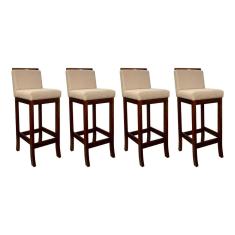 Kit 4 Banquetas Alta para Cozinha Turim Madeira Castanho Linho Bege CCS