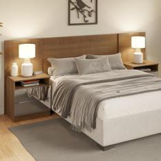 Cabeceira Extensível Madesa com 2 Mesas Laterais com Espelho, Rustic