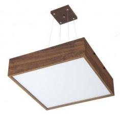 Lustre Pendente Quadrado Em Madeira 30cm Bivolt