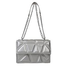 Bolsas transversais de moda feminina Alça de corrente leve Bolsas de ombro acolchoadas de designer (Silver)