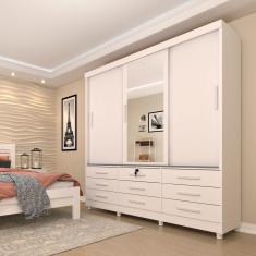 Guarda Roupa Casal com Espelho 3 Portas 9 Gavetas Chicago Tcil Móveis Neve