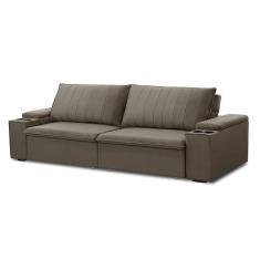 Sofá Retrátil E Reclinável 4 Lugares 245cm Kent Porta Copos No Braço Veludo Castor G22 - Gran Belo
