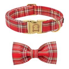 Coleira xadrez vermelha e dourada de Natal MR. CHUBBYFACE Coleiras para meninos e meninas com gravata borboleta para cachorros pequenos, médios e grandes