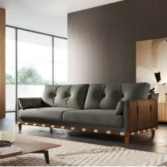 Sofá Living Luxo Fixo Antares 1.80m linho Cinza