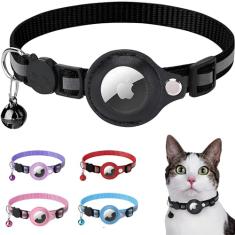 Coleira Genérico para Gatos com Suporte AirTag e Material Reflexivo, Ajustável de 21,6 cm a 32 cm, Azul, para Gatos Pequenos
