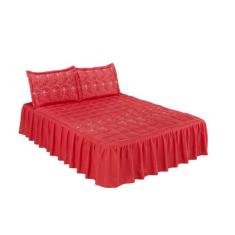 Colcha Bordada Matelada Cama Casal Padrão Toque Macio - DIVA VERMELHA 