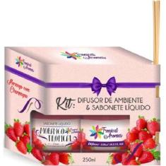 Kit Difusor de Ambiente e Sabonete Líquido 250ml Morango Com Champagne