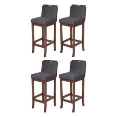 Kit 4 Banquetas Média em Madeira Capuccino Turim Suede Cinza CCS - CCS