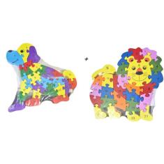 Kit 2Un Brinquedo Quebra Cabeça De Madeira Infantil Bichos - Fato Toys
