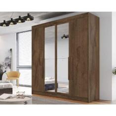 Guarda Roupa Solteiro Com Espelho 4 Portas 3 Gavetas - Nantes-braúna - Móveis Europa