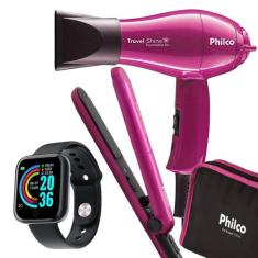 Kit Mini Secador De Cabelo Philco e Chapinha Pequeno Viagem Dobrável P