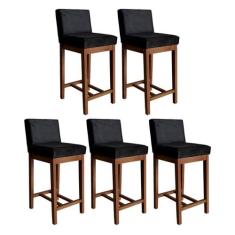 Kit 5 Banquetas Média Preto Lisboa Suede 90 Cm Madeira Maciça CCS - CC