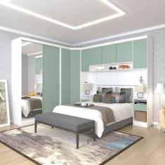 Quarto de Canto Casal com Guarda Roupas com Espelho e Mesas de Cabecei