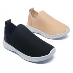 Kit 2 Pares Tênis Infantil Escolar Calce Facil Leve Confortável Macio Liso-Feminino