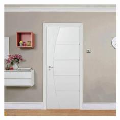 Kit Porta de Madeira 210x90cm Frisada Laqueada Moldufama Abertura Dire