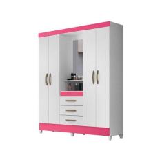 Guarda-Roupa Capelinha 4 Portas e 3 Gavetas Capri Branco/Rosa Moval, B