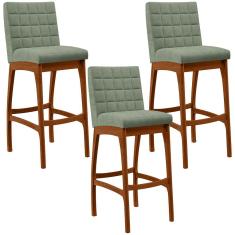 Kit 03 Banquetas Alta Para Cozinha Sala De Jantar Fixa Mila L02 Bouclê Oliva - Lyam Decor