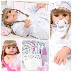 Boneca Reborn Realista Loira Corpo 100% Vinil Com 13 Itens