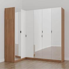 Guarda Roupa Modulado de Canto com Espelho 6 Portas 3 Peças Hera Cabecasa Madeiramadeira Louro/Branco Geada/Preto